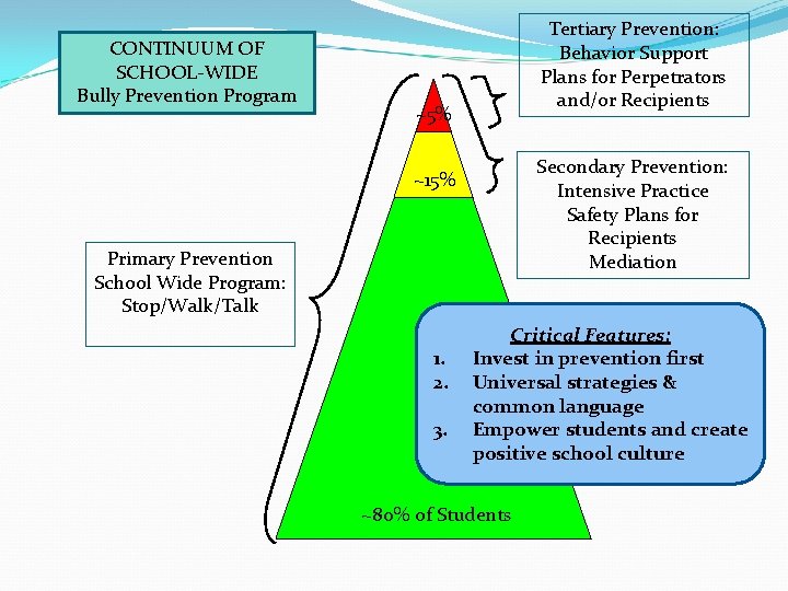 CONTINUUM OF SCHOOL-WIDE Bully Prevention Program Tertiary Prevention: Behavior Support Plans for Perpetrators and/or