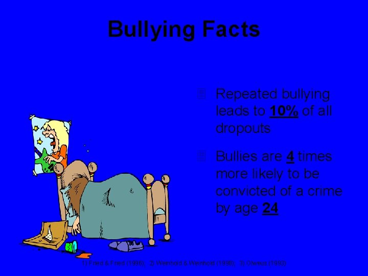 Bullying Facts 3 Repeated bullying leads to 10% of all dropouts 3 Bullies are