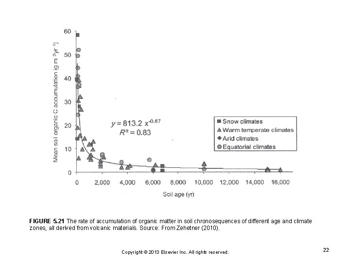 FIGURE 5. 21 The rate of accumulation of organic matter in soil chronosequences of