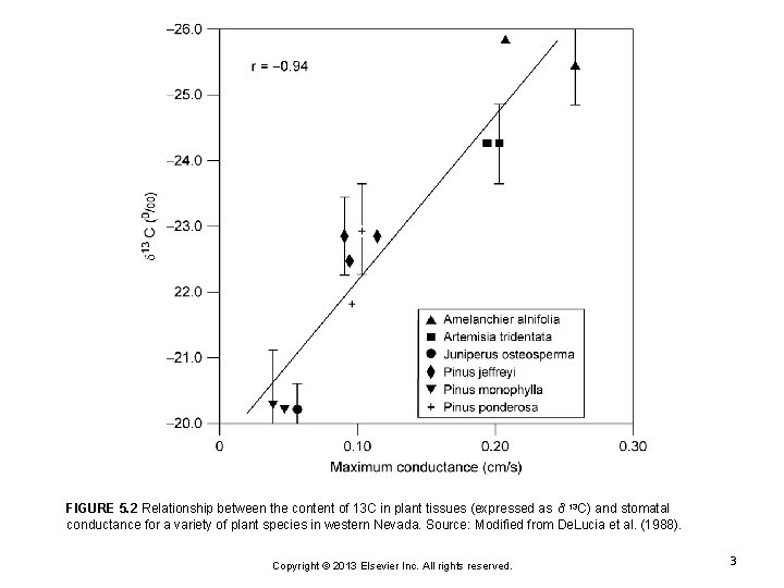 FIGURE 5. 2 Relationship between the content of 13 C in plant tissues (expressed