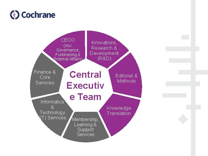 CEOO (incl. Governance, Fundraising & External Affairs) Innovations, Research & Development (R&D) Finance &