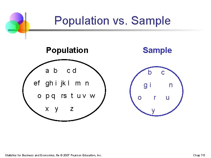 Population vs. Sample Population Sample a b c d b c ef gh i