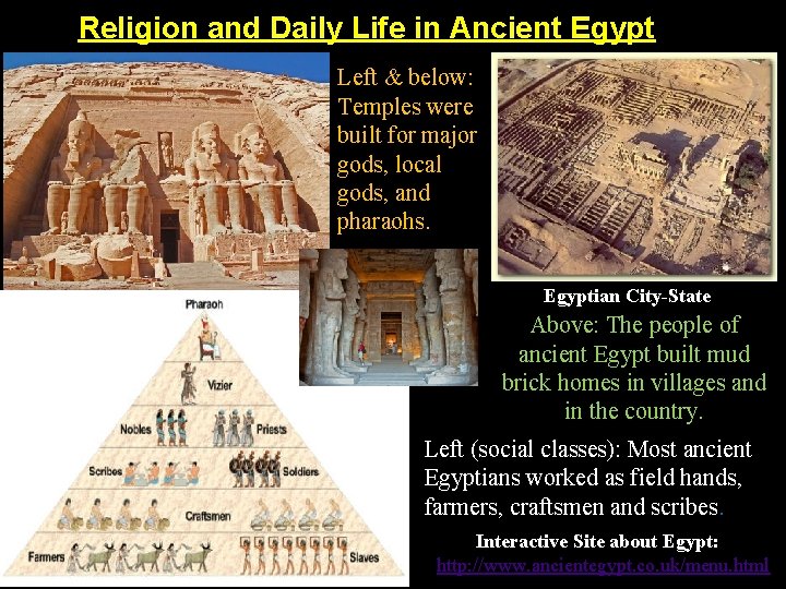 Religion and Daily Life in Ancient Egypt Left & below: Temples were built for