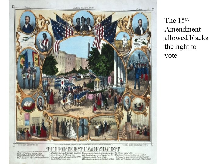 th 15 Amendment The 15 th Amendment allowed blacks the right to vote 