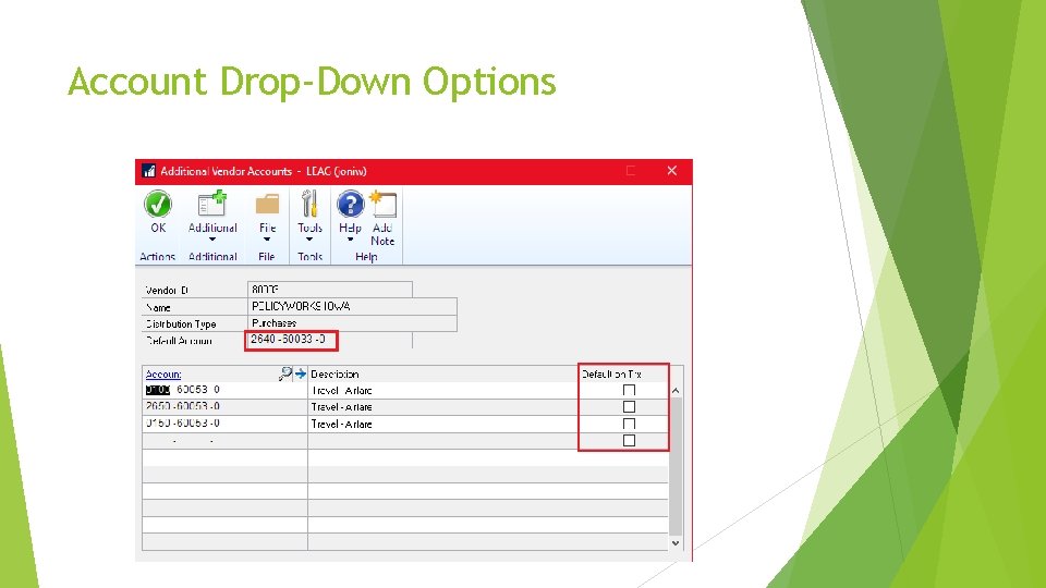 Account Drop-Down Options 