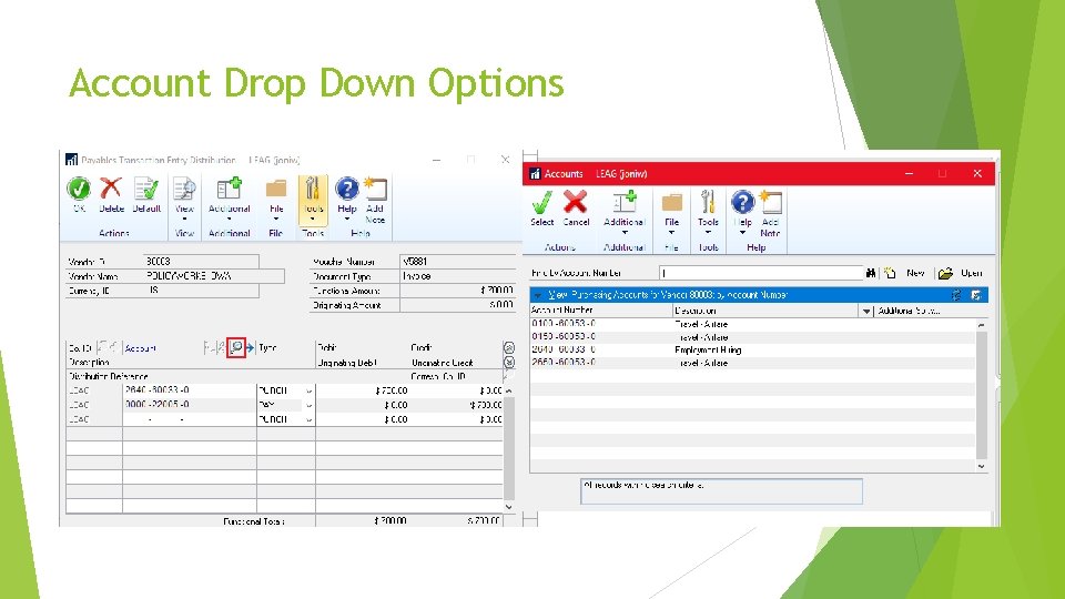 Account Drop Down Options 