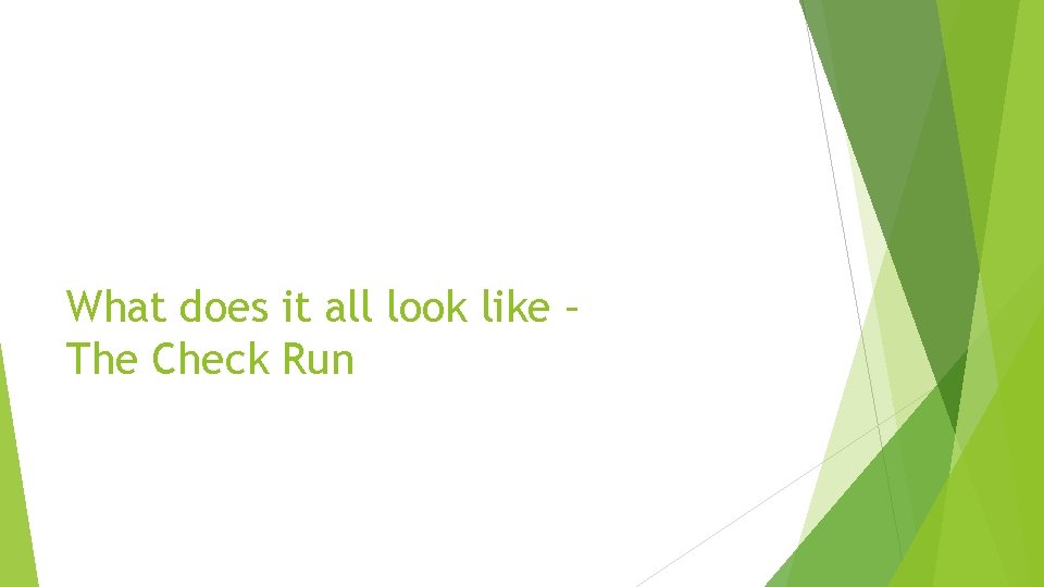 What does it all look like – The Check Run 
