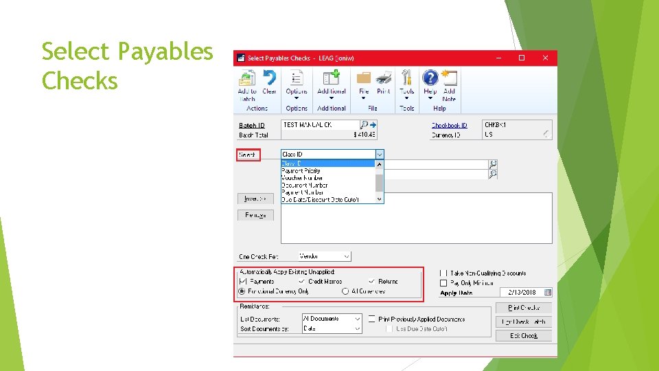 Select Payables Checks 