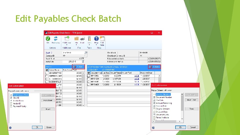 Edit Payables Check Batch 