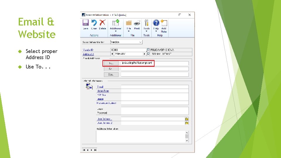 Email & Website Select proper Address ID Use To. . . 