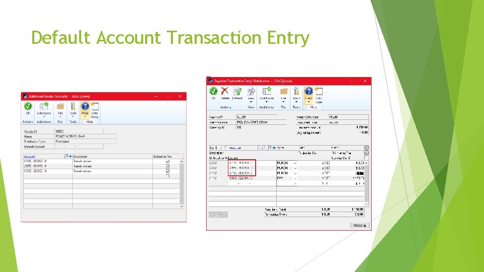 Default Account Transaction Entry 