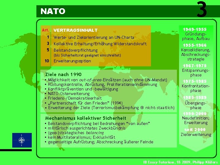 3 NATO Art. 1949 -1955 Gründungsphase, Aufbau VERTRAGSINHALT 1 Werte- und Zielorientierung an UN-Charta