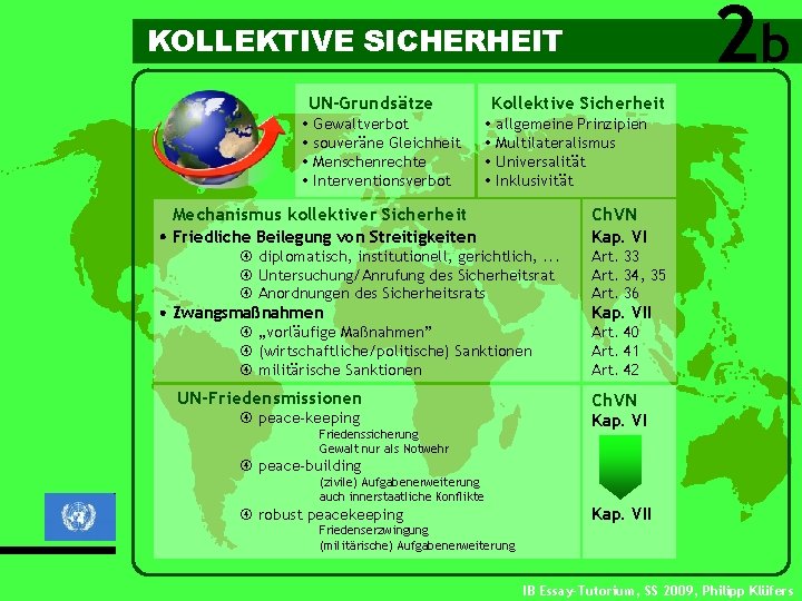 2 b KOLLEKTIVE SICHERHEIT UN-Grundsätze Gewaltverbot souveräne Gleichheit Menschenrechte Interventionsverbot Kollektive Sicherheit allgemeine Prinzipien