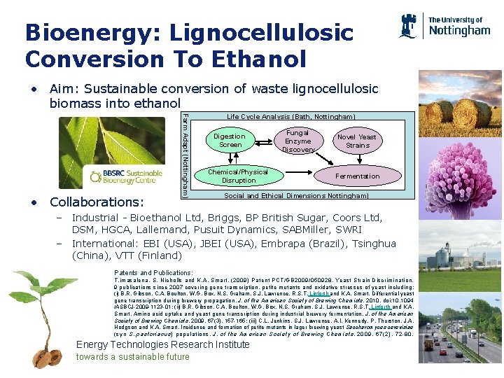 Bioenergy: Lignocellulosic Conversion To Ethanol • Aim: Sustainable conversion of waste lignocellulosic biomass into