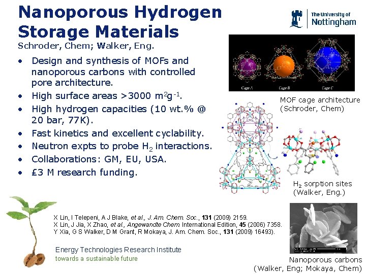 Nanoporous Hydrogen Storage Materials Schroder, Chem; Walker, Eng. • Design and synthesis of MOFs