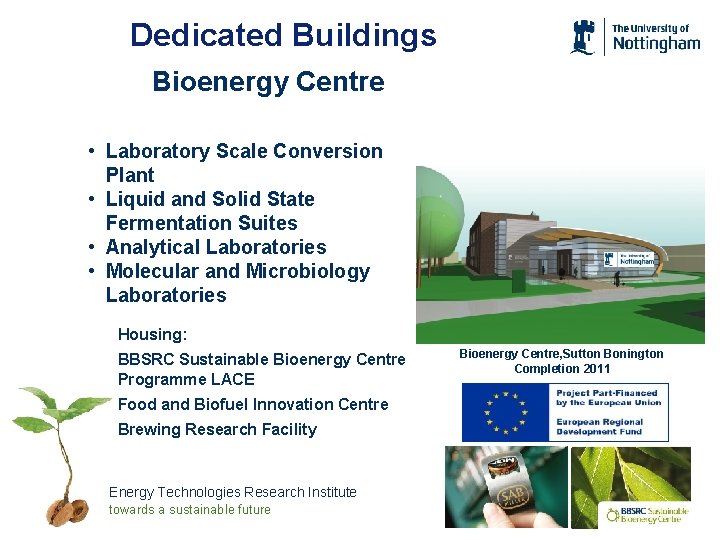 Dedicated Buildings Bioenergy Centre • Laboratory Scale Conversion Plant • Liquid and Solid State