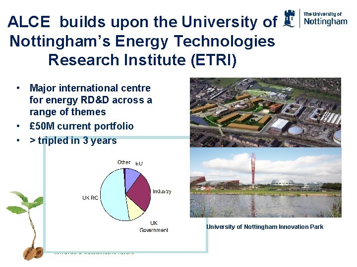 ALCE builds upon the University of Nottingham’s Energy Technologies Research Institute (ETRI) • Major