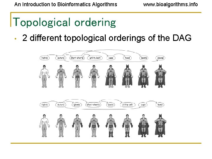 An Introduction to Bioinformatics Algorithms www. bioalgorithms. info Topological ordering • 2 different topological An Introduction to Bioinformatics Algorithms www. bioalgorithms. info Topological ordering • 2 different topological