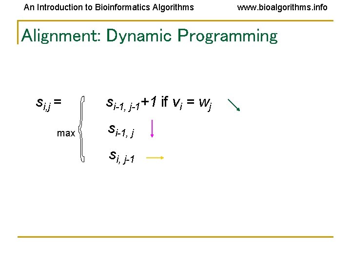 An Introduction to Bioinformatics Algorithms www. bioalgorithms. info Alignment: Dynamic Programming si, j = An Introduction to Bioinformatics Algorithms www. bioalgorithms. info Alignment: Dynamic Programming si, j =