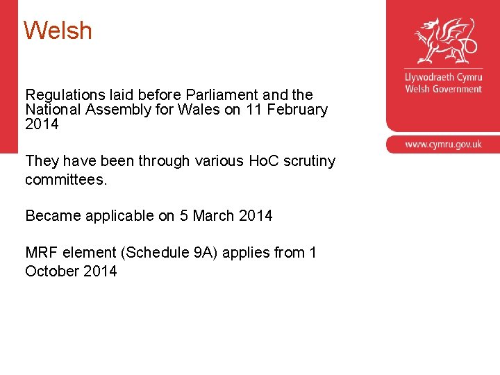 Welsh Regulations laid before Parliament and the National Assembly for Wales on 11 February