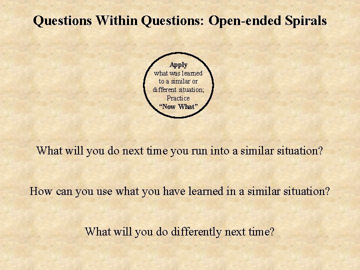 Questions Within Questions: Open-ended Spirals Apply what was learned to a similar or different