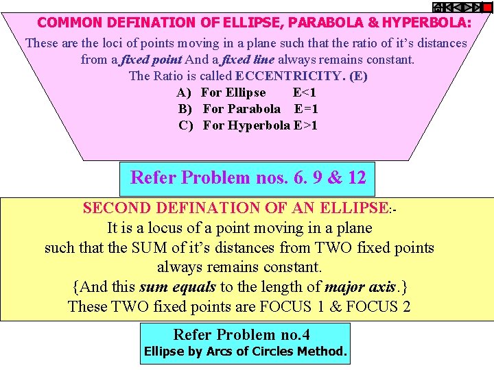 COMMON DEFINATION OF ELLIPSE, PARABOLA & HYPERBOLA: These are the loci of points moving