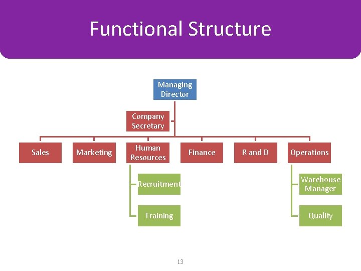 Functional Structure Managing Director Company Secretary Sales Marketing Human Resources Finance R and D