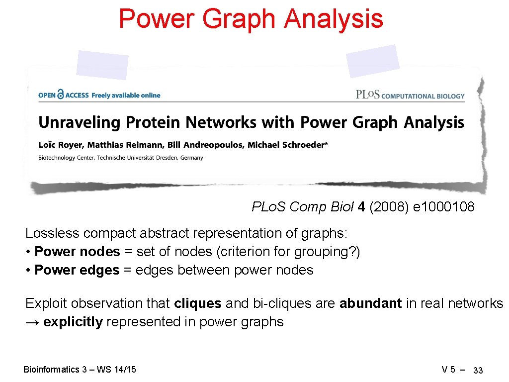 Power Graph Analysis PLo. S Comp Biol 4 (2008) e 1000108 Lossless compact abstract