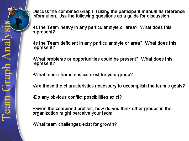 Team Graph Analysis Discuss the combined Graph II using the participant manual as reference