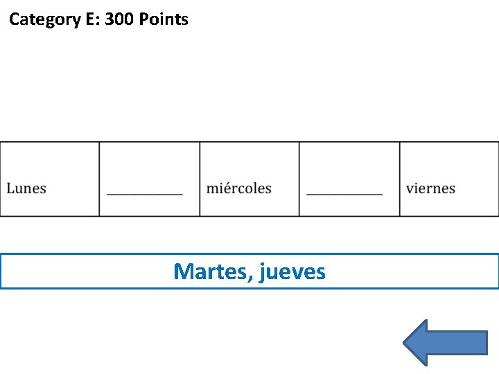 Category E: 300 Points Martes, jueves 