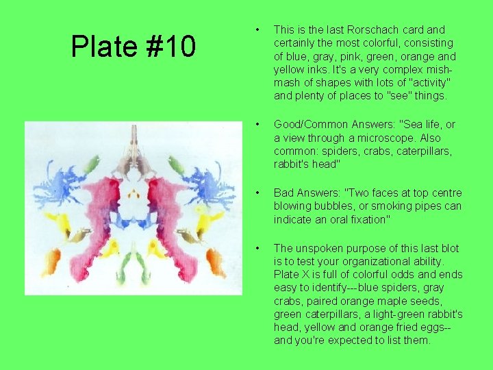 Plate #10 • This is the last Rorschach card and certainly the most colorful,
