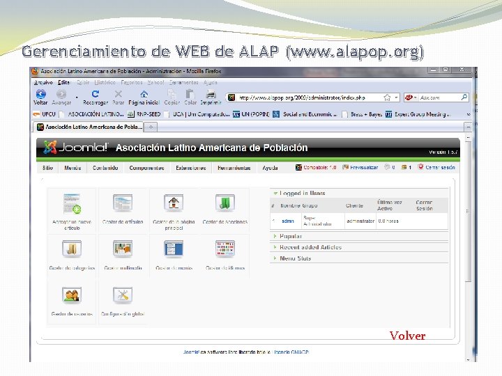 Gerenciamiento de WEB de ALAP (www. alapop. org) Volver 