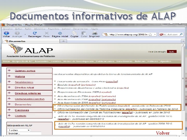 Documentos informativos de ALAP Volver 