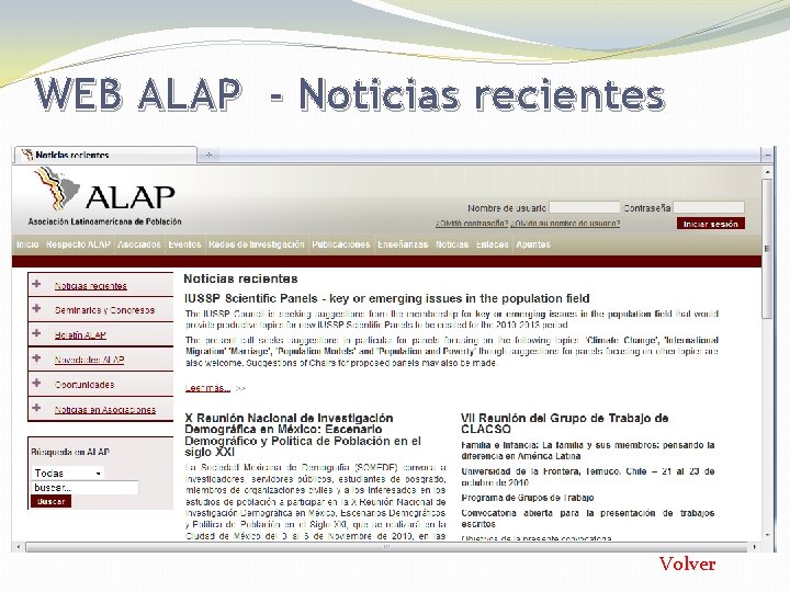 WEB ALAP - Noticias recientes Volver 