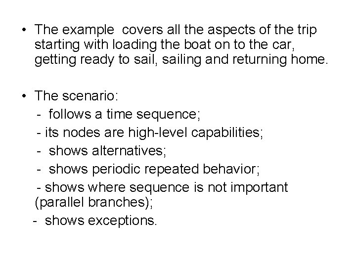  • The example covers all the aspects of the trip starting with loading