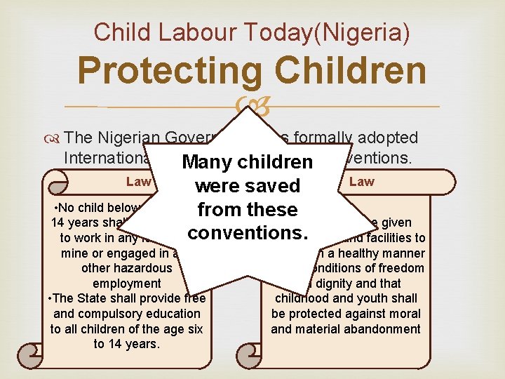 Child Labour Today(Nigeria) Protecting Children The Nigerian Government has formally adopted International Labour Organization