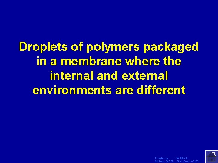 Droplets of polymers packaged in a membrane where the internal and external environments are