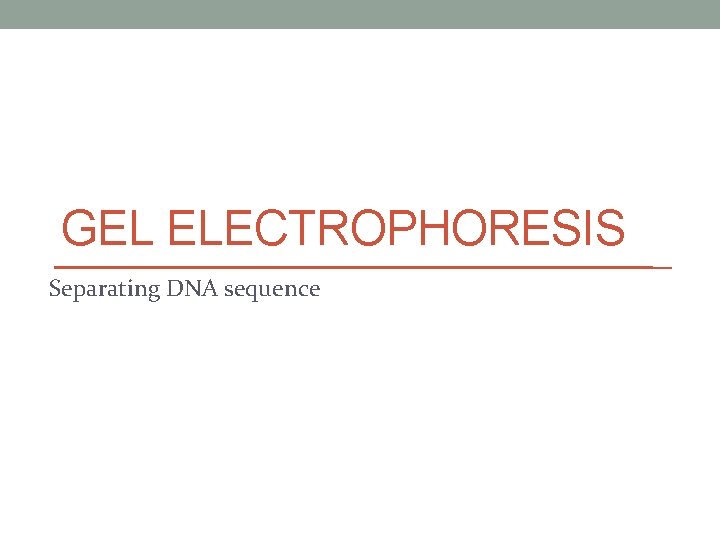 GEL ELECTROPHORESIS Separating DNA sequence 