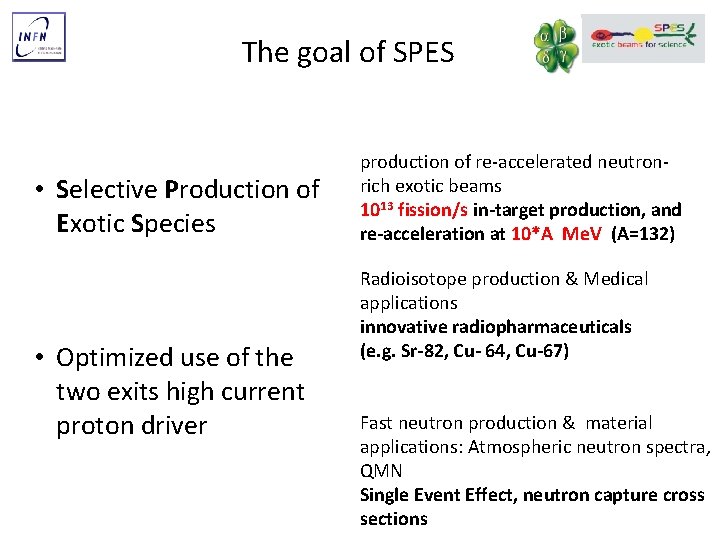 The goal of SPES • Selective Production of Exotic Species • Optimized use of