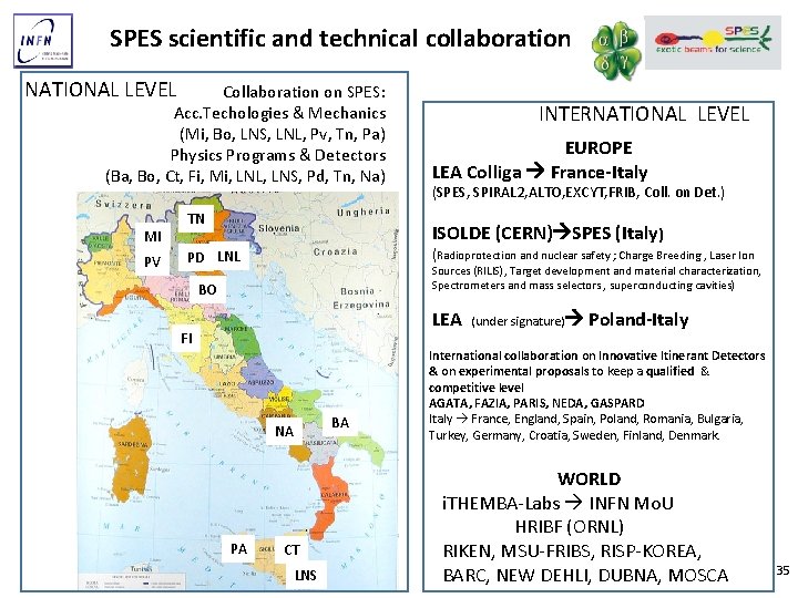 SPES scientific and technical collaboration NATIONAL LEVEL Collaboration on SPES: Acc. Techologies & Mechanics