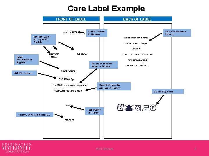 Care Label Example FRONT OF LABEL פוליאסטר 100% RN# 79913 CA# 11414 91055 VAT