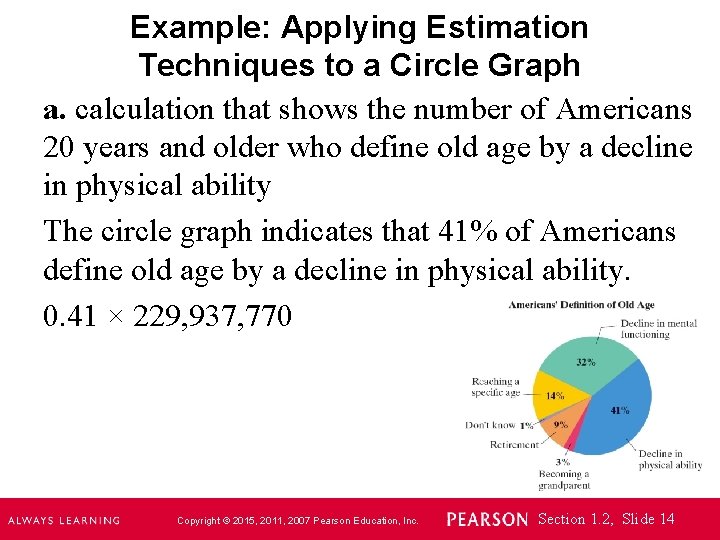 Example: Applying Estimation Techniques to a Circle Graph a. calculation that shows the number