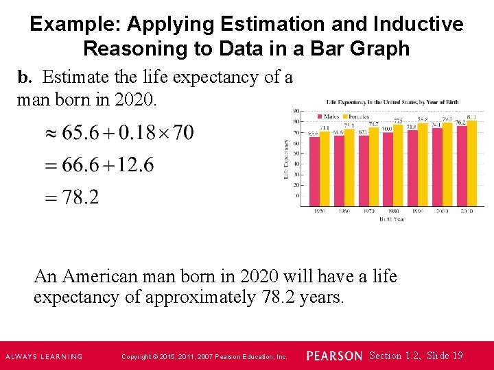 Example: Applying Estimation and Inductive Reasoning to Data in a Bar Graph b. Estimate