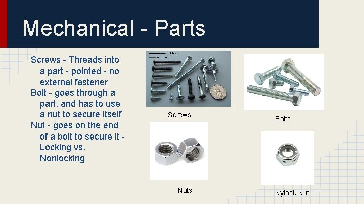 Mechanical - Parts Screws - Threads into a part - pointed - no external Mechanical - Parts Screws - Threads into a part - pointed - no external
