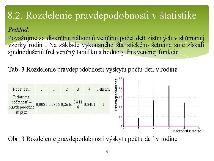 8. 2. Rozdelenie pravdepodobnosti v štatistike Príklad: Považujme za diskrétne náhodnú veličinu počet detí