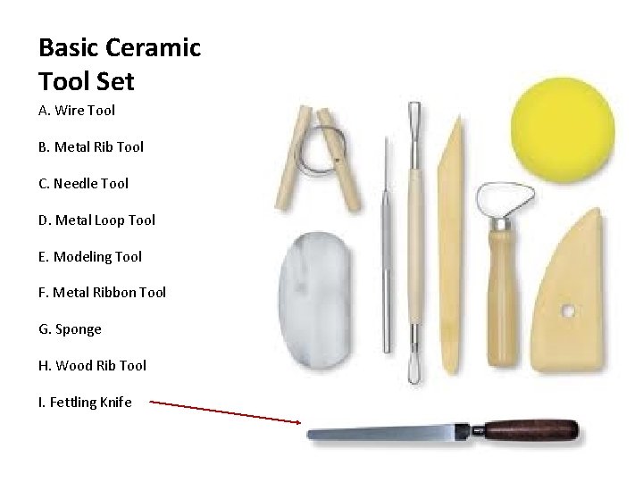 Basic Ceramic Tool Set A. Wire Tool B. Metal Rib Tool C. Needle Tool