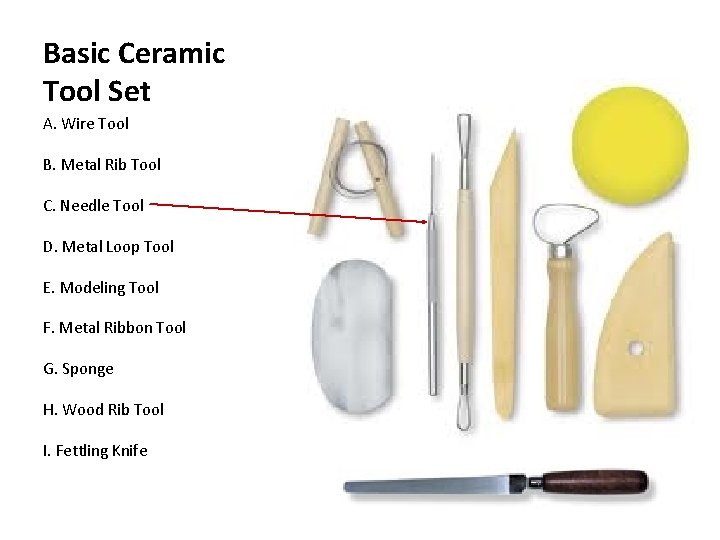 Basic Ceramic Tool Set A. Wire Tool B. Metal Rib Tool C. Needle Tool