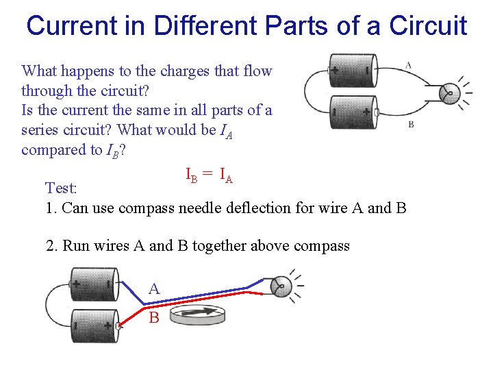 Current in Different Parts of a Circuit What happens to the charges that flow