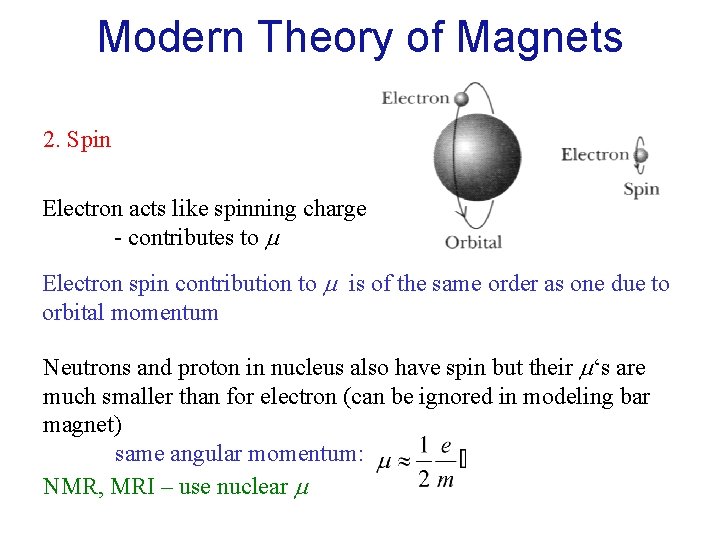 Modern Theory of Magnets 2. Spin Electron acts like spinning charge - contributes to