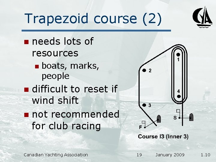 Trapezoid course (2) n needs lots of resources n boats, marks, people difficult to